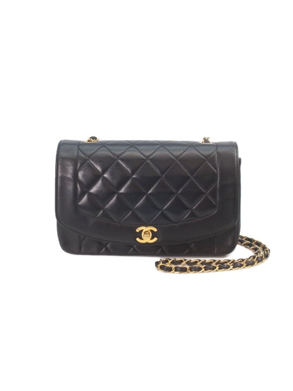 Chanel Black Lambskin Gold Diana 25 Shoulder